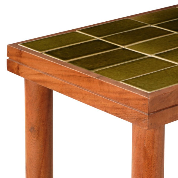 Safavieh Kaylina Handcrafted Tile Top Console Table with Walnut Base for Entryway Decor Green / Walnut SFV5802C