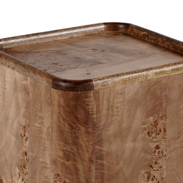 Torryn Accent Table With Rich Burl Veneer Finish, Compact 15X15x23.6" End Table For Living Room