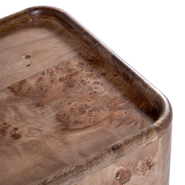 Torryn Accent Table With Rich Burl Veneer Finish, Compact 15X15x23.6" End Table For Living Room