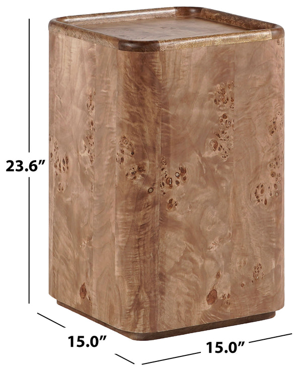 Torryn Accent Table With Rich Burl Veneer Finish, Compact 15X15x23.6" End Table For Living Room