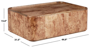 Torryn Burl Veneer Coffee Table With Sculptural Grain, Low-Profile Rectangular Design For Living Rooms