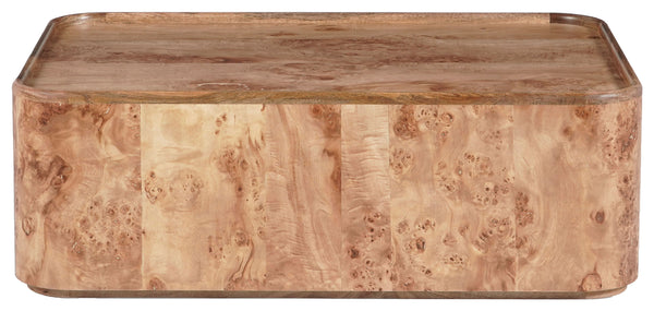Torryn Burl Veneer Coffee Table With Sculptural Grain, Low-Profile Rectangular Design For Living Rooms