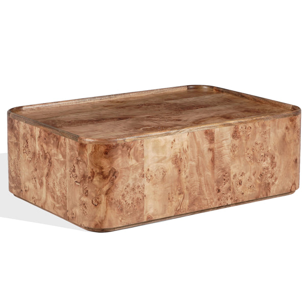 Torryn Burl Veneer Coffee Table With Sculptural Grain, Low-Profile Rectangular Design For Living Rooms