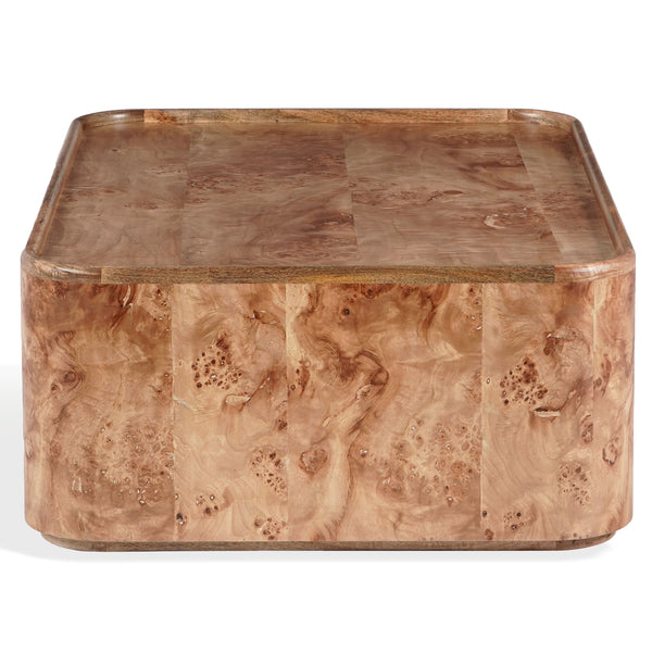 Torryn Burl Veneer Coffee Table With Sculptural Grain, Low-Profile Rectangular Design For Living Rooms