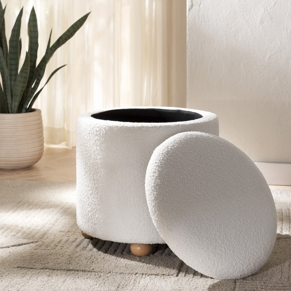 Safavieh Becka Round Boucle Storage Ottoman Ivory / Natural SFV6100A