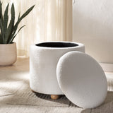 Safavieh Becka Round Boucle Storage Ottoman Ivory / Natural SFV6100A