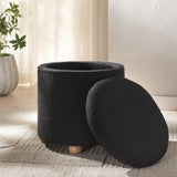 Safavieh Becka Round Boucle Storage Ottoman Black / Natural SFV6100B