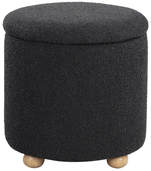 Safavieh BECKA Round Boucle Storage Ottoman - Stylish Multifunctional Accent for Small Living Spaces & Comfort Black / Natural SFV6100B