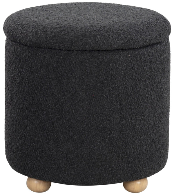 Safavieh BECKA Round Boucle Storage Ottoman - Stylish Multifunctional Accent for Small Living Spaces & Comfort Black / Natural SFV6100B