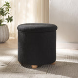 Safavieh Becka Round Boucle Storage Ottoman Black / Natural SFV6100B