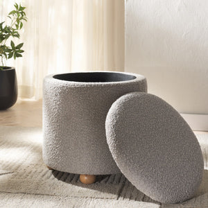 Safavieh Becka Round Boucle Storage Ottoman Grey / Natural SFV6100C