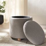 Safavieh Becka Round Boucle Storage Ottoman Grey / Natural SFV6100C