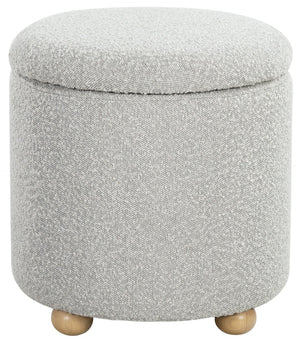 Safavieh BECKA Round Boucle Storage Ottoman - Stylish Multifunctional Accent for Small Living Spaces & Comfort Grey / Natural SFV6100C