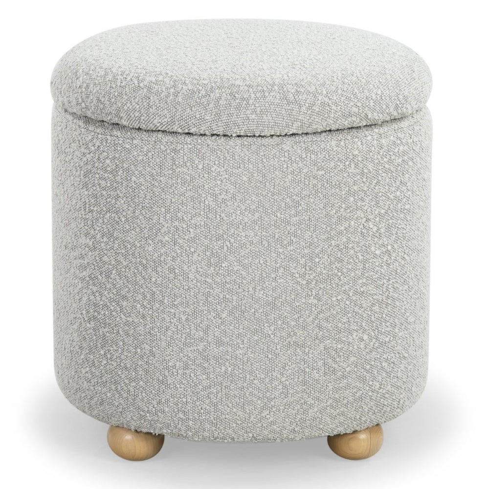 Safavieh BECKA Round Boucle Storage Ottoman - Stylish Multifunctional Accent for Small Living Spaces & Comfort Grey / Natural SFV6100C
