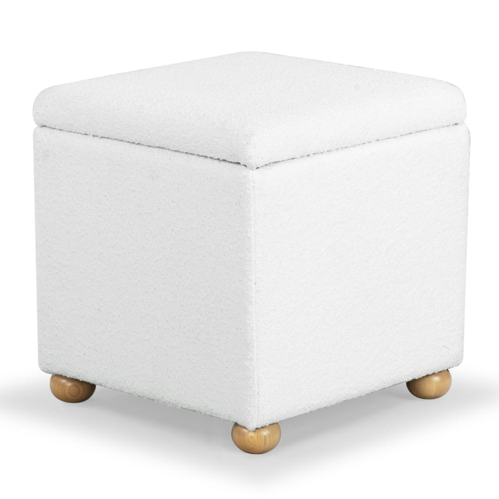 Safavieh BECKA Square Bouclé Storage Ottoman - Modern Elegant Accent with Hidden Storage for Any Room Ivory / Natural SFV6101A