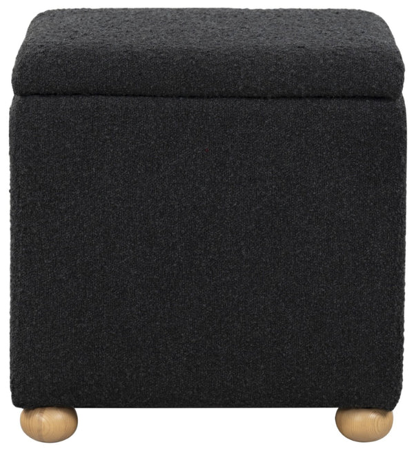 Safavieh BECKA Square Bouclé Storage Ottoman - Modern Elegant Accent with Hidden Storage for Any Room Black / Natural SFV6101B