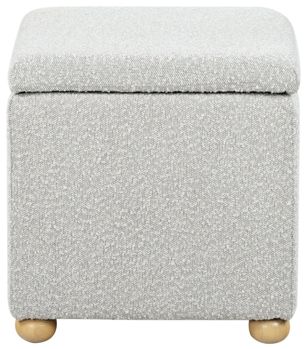 Safavieh BECKA Square Bouclé Storage Ottoman - Modern Elegant Accent with Hidden Storage for Any Room Grey / Natural SFV6101C