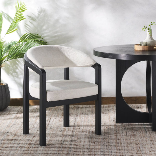 Safavieh PEGGY Boucle Dining Chair - Elegant Ivory & Black Upholstered Comfort for Modern Dining Rooms SFV6104A