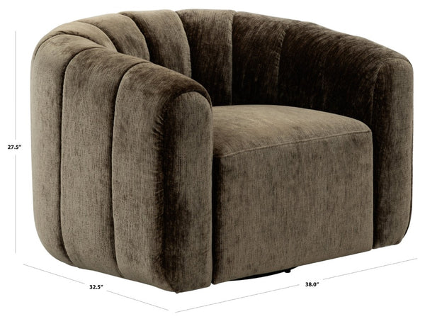 Safavieh Demetri Chenille Swivel Accent Chair Foam Padded Seat for Living Room Comfort Brown SFV6108B