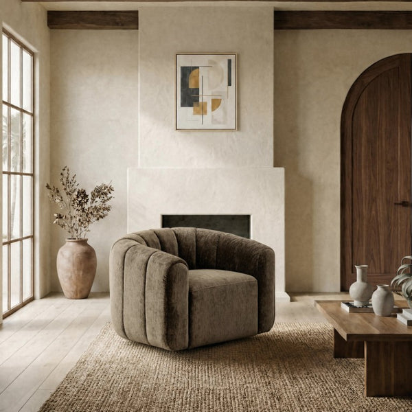 Safavieh Demetri Chenille Swivel Accent Chair Foam Padded Seat for Living Room Comfort Brown SFV6108B