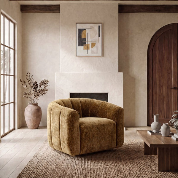 Safavieh Demetri Chenille Swivel Accent Chair Foam Padded Seat for Living Room Comfort Gold SFV6108C