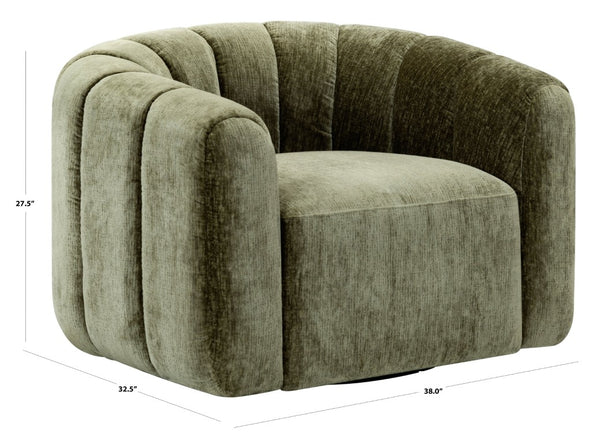 Safavieh Demetri Chenille Swivel Accent Chair Foam Padded Seat for Living Room Comfort Green SFV6108D