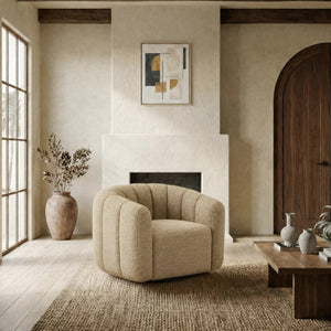 Safavieh Demetri Chenille Swivel Accent Chair Foam Padded Seat for Living Room Comfort Light Brown SFV6108E