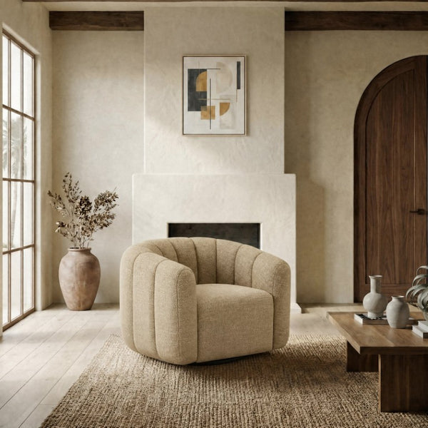 Safavieh Demetri Chenille Swivel Accent Chair Foam Padded Seat for Living Room Comfort Light Brown SFV6108E