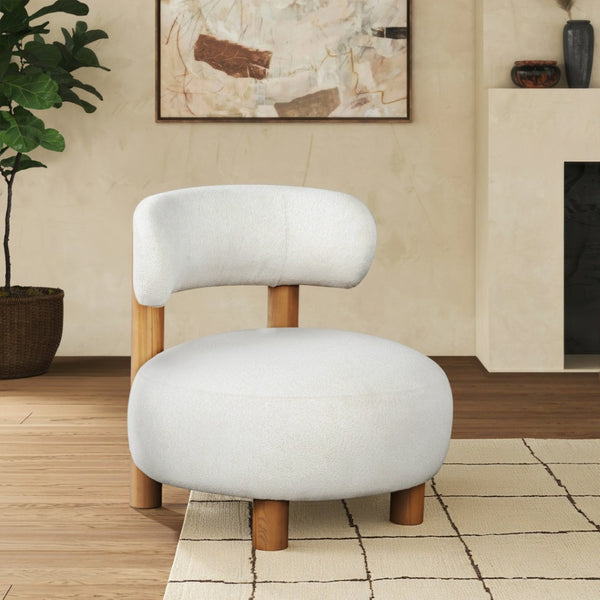 Safavieh EDUARDO Boucle Accent Chair – Cozy Upholstered Design with Supportive Foam Seat for Any Space Ivory / Natural SFV6109A