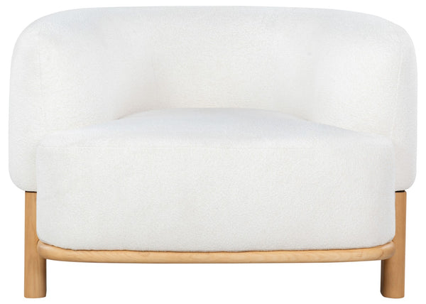 Safavieh Oscar Boucle Accent Chair Ivory ,Natural Wood ,Foam ,Fabric, Ashwood ,Plywood Sfv6113A
