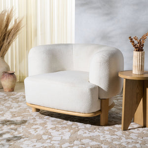 Safavieh OSCAR Boucle Accent Chair - Sculptural Elegance for Modern Living Rooms, Bedrooms & Cozy Nooks Ivory / Natural SFV6113A