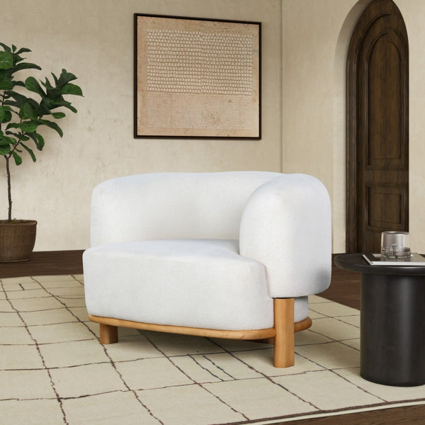 Safavieh OSCAR Boucle Accent Chair - Sculptural Elegance for Modern Living Rooms, Bedrooms & Cozy Nooks Ivory / Natural SFV6113A