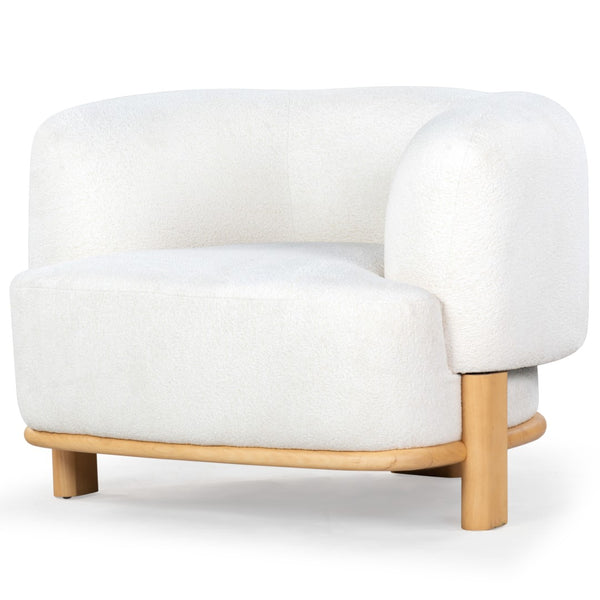 Safavieh Oscar Boucle Accent Chair Ivory ,Natural Wood ,Foam ,Fabric, Ashwood ,Plywood Sfv6113A