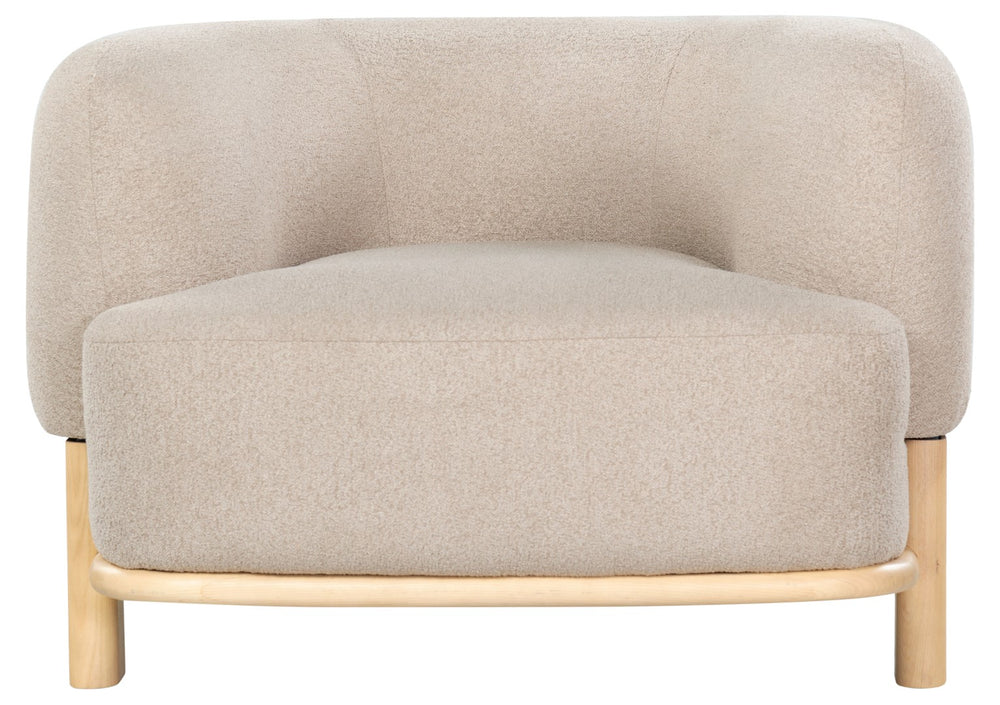 Safavieh Oscar Boucle Accent Chair Light Brown ,Natural Wood ,Foam ,Fabric, Ashwood ,Plywood Sfv6113B