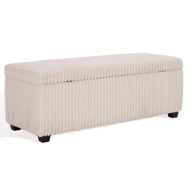 Safavieh Lynzie Elegant Channel Tufted Storage Bench - Soft Fabric, Stylish Design For Modern Living Spaces Ivory Wood ,Metal ,Foam ,Fabric Sfv6114a