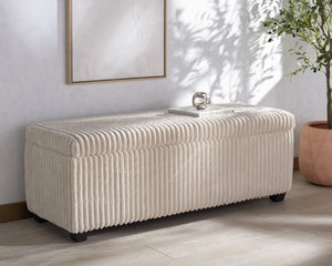 Safavieh LYNZIE Plush Corduroy Storage Bench - Stylish Seating with Hidden Storage for Modern Homes and Décor Ivory SFV6114A