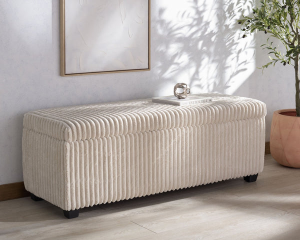 Safavieh LYNZIE Plush Corduroy Storage Bench - Stylish Seating with Hidden Storage for Modern Homes and Décor Ivory SFV6114A