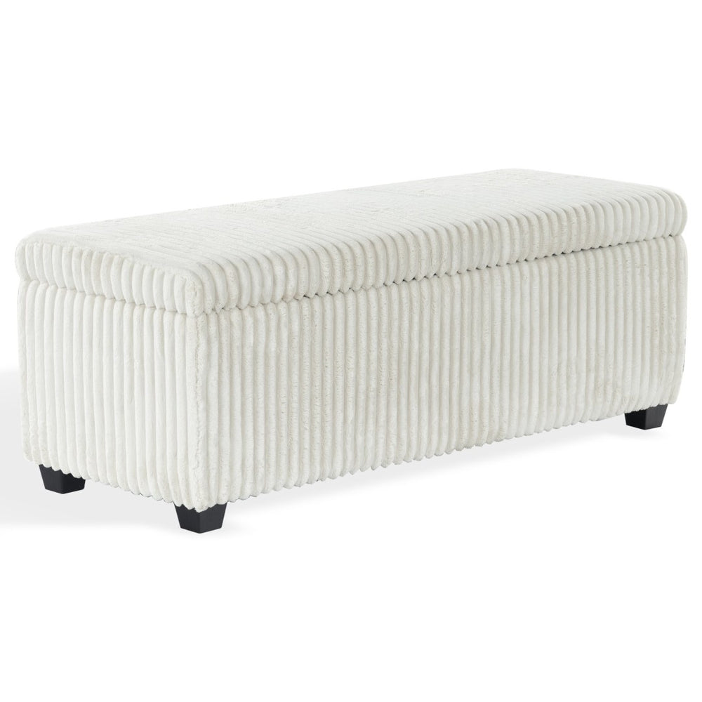 Safavieh LYNZIE Plush Corduroy Storage Bench - Stylish Seating with Hidden Storage for Modern Homes and Décor Ivory SFV6114A