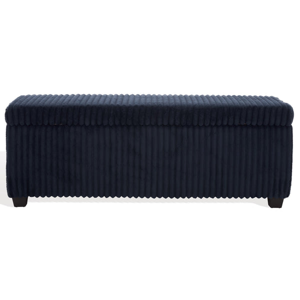 Safavieh Lynzie Elegant Channel Tufted Storage Bench - Soft Fabric, Stylish Design For Modern Living Spaces Navy Wood ,Metal ,Foam ,Fabric Sfv6114c