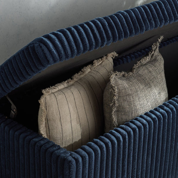 Safavieh LYNZIE Plush Corduroy Storage Bench - Stylish Seating with Hidden Storage for Modern Homes and Décor Navy SFV6114C