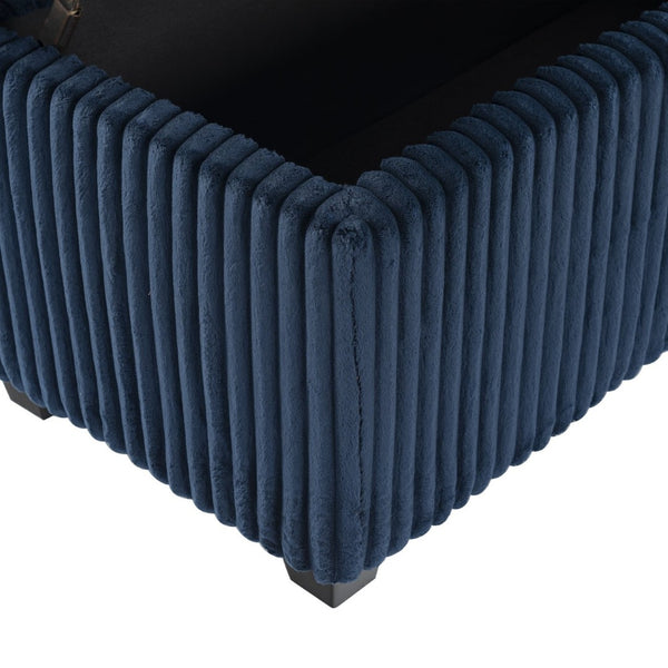 Safavieh LYNZIE Plush Corduroy Storage Bench - Stylish Seating with Hidden Storage for Modern Homes and Décor Navy SFV6114C