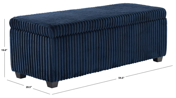 Safavieh LYNZIE Plush Corduroy Storage Bench - Stylish Seating with Hidden Storage for Modern Homes and Décor Navy SFV6114C