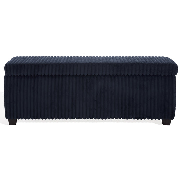 Safavieh Lynzie Elegant Channel Tufted Storage Bench - Soft Fabric, Stylish Design For Modern Living Spaces Navy Wood ,Metal ,Foam ,Fabric Sfv6114c
