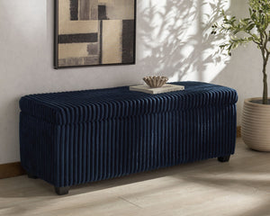 Safavieh LYNZIE Plush Corduroy Storage Bench - Stylish Seating with Hidden Storage for Modern Homes and Décor Navy SFV6114C