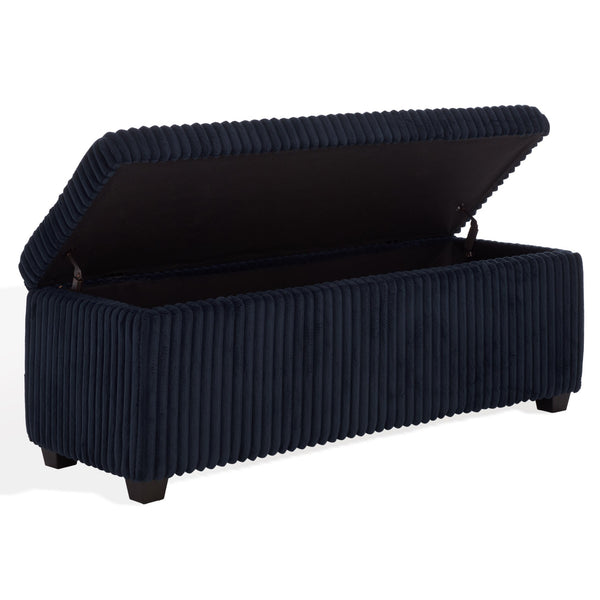 Safavieh Lynzie Elegant Channel Tufted Storage Bench - Soft Fabric, Stylish Design For Modern Living Spaces Navy Wood ,Metal ,Foam ,Fabric Sfv6114c