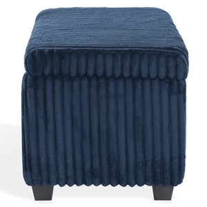 Safavieh LYNZIE Plush Corduroy Storage Bench - Stylish Seating with Hidden Storage for Modern Homes and Décor Navy SFV6114C