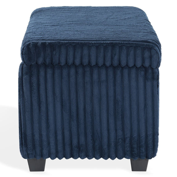 Safavieh LYNZIE Plush Corduroy Storage Bench - Stylish Seating with Hidden Storage for Modern Homes and Décor Navy SFV6114C