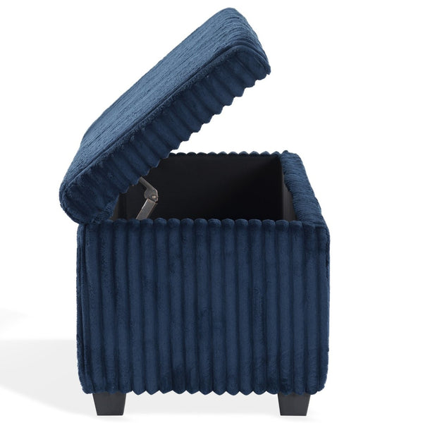 Safavieh LYNZIE Plush Corduroy Storage Bench - Stylish Seating with Hidden Storage for Modern Homes and Décor Navy SFV6114C