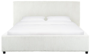 Safavieh Mallika Channel Tufted King Bed – Elegant Ivory & Black Design For A Luxurious Bedroom Retreat Ivory ,Black Wood ,Foam ,Fabric Sfv6117a-k-2bx