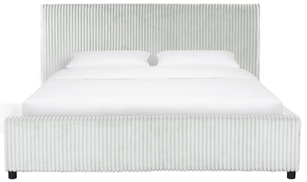 Safavieh Mallika Channel Tufted King Bed – Elegant Ivory & Black Design For A Luxurious Bedroom Retreat Grey ,Black Wood ,Foam ,Fabric Sfv6117b-q-2bx